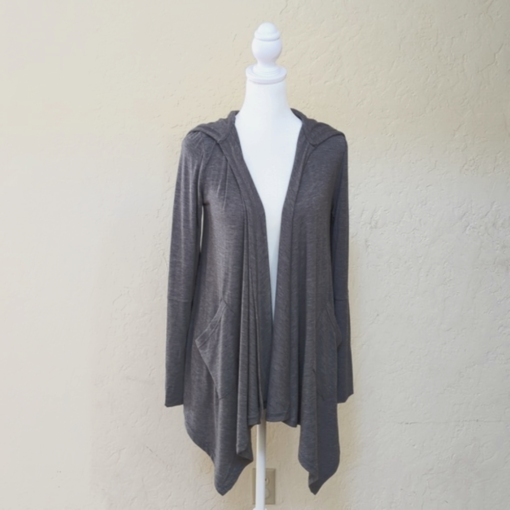 Threads 4 Thought Gray Open Front Waterfall Hooded Cardigan Size XS/Small